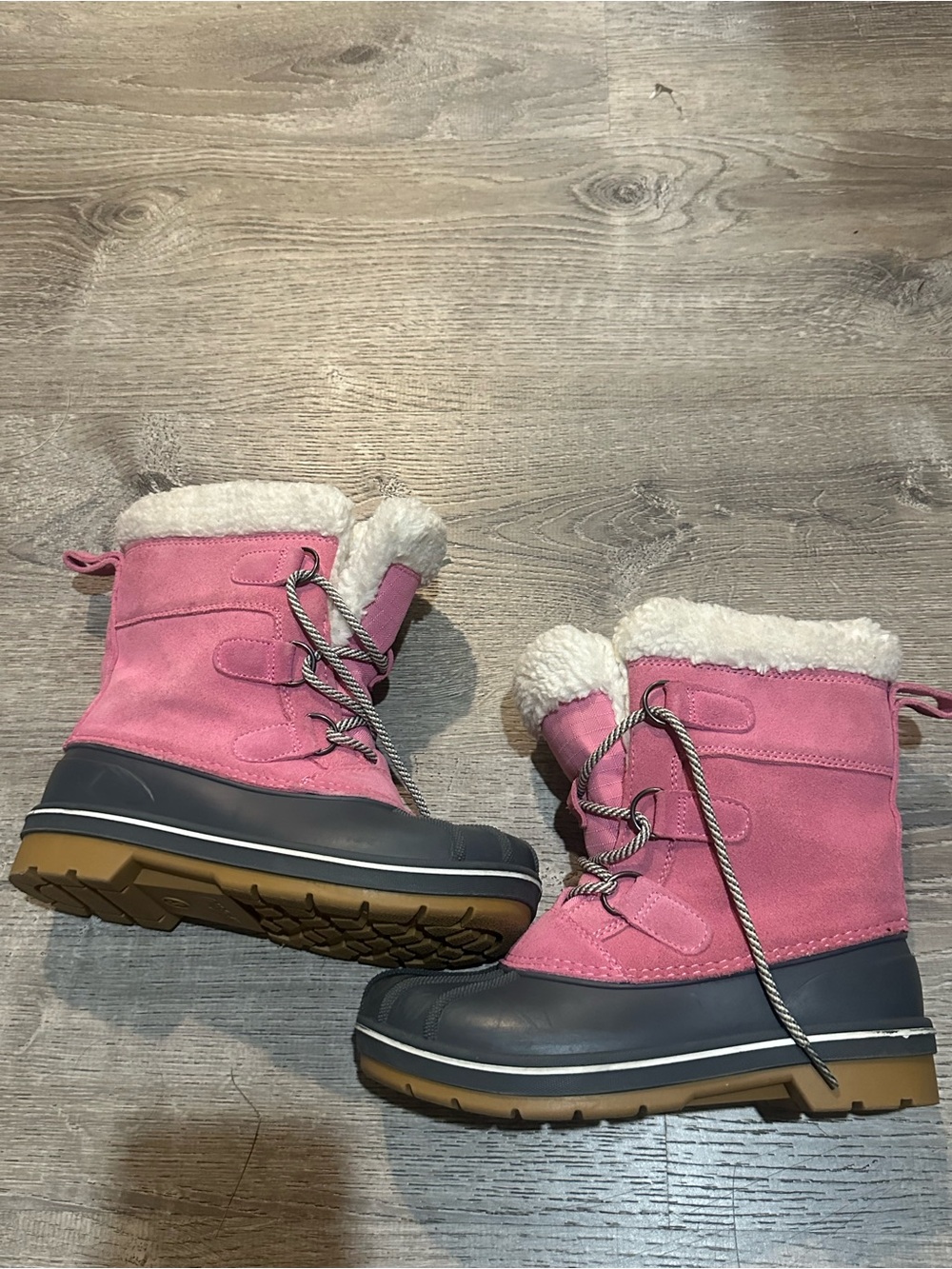 Cat & Jack Girls Pink Winter Snow Boots Faux Fur Lined Lace Up Size 3